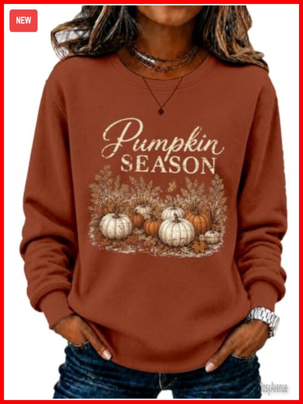Fleece Lined Cotton Blend Pumpkin Patch Graphic Sweatshirt Crewneck Pullover